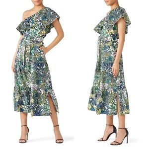 A.L.C. Janelle One Shoulder Midi Dress green floral